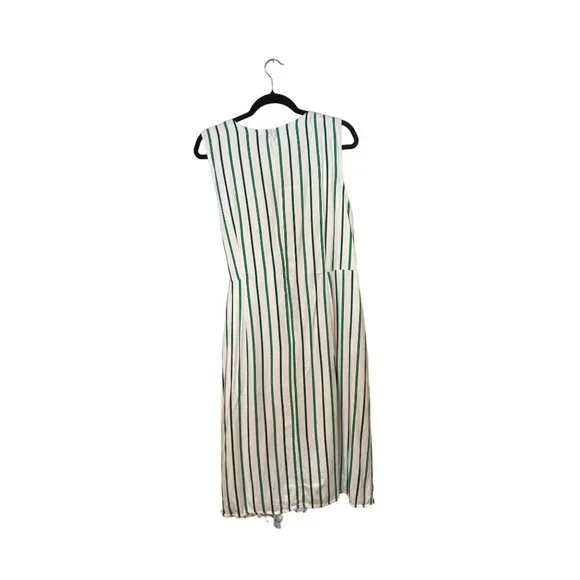 Halogen Draped Faux Wrap Striped Green White Dress L Green White Lined - Picture 7 of 16